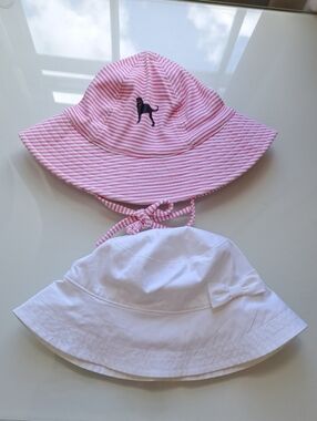 NWT Baby Girl Sun Hats The Black Dog Pink Striped/Janie & Jack White Bow 0-6 Mo